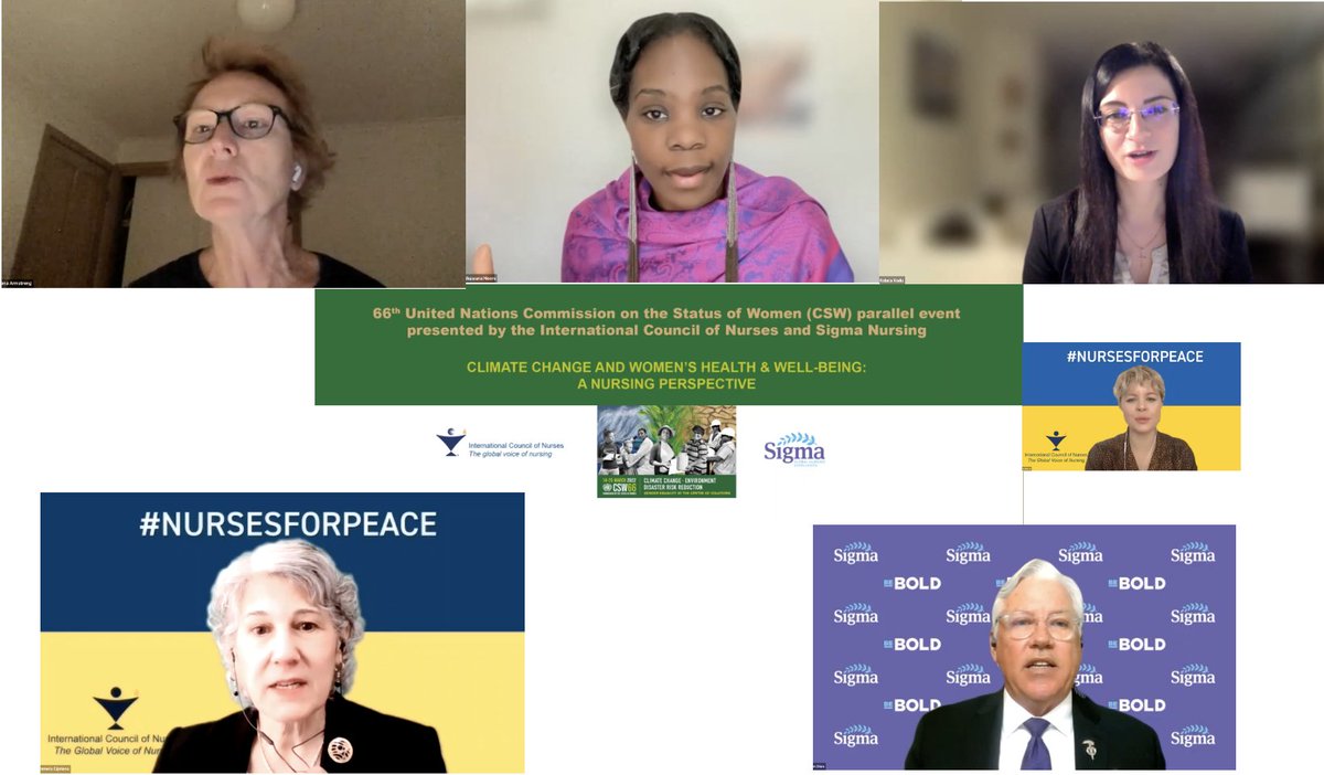 Record number of participants joined our #CSW66 parallel event. #Nurse panellists @farm_strong, Dr. Shawana Moore & @_Raluca_R discussed #climatechange & #women's health. Plus inspiring & bold messages from Presidents @PamCiprianoRN & @KennethDion