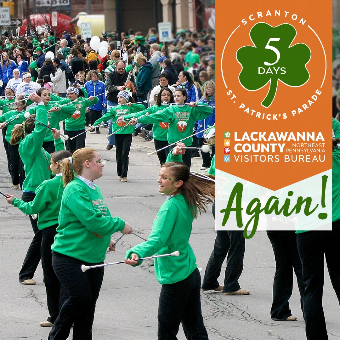 VisitLackawanna's tweet photo. Let's try this again... 𝟱 𝗗𝗔𝗬𝗦 💚 until we’re dancin’ in the streets! 💃 Show us your best moves at the Scranton St Patrick Parade! #VisitLackawannaPA 

☘️ 𝗦𝗔𝗧𝗨𝗥𝗗𝗔𝗬 • 𝗠𝗔𝗥𝗖𝗛 𝟭𝟵, 𝟮𝟬𝟮𝟮 ☘️
🇮🇪 https://t.co/2wfvJ08444

#scrantonparadeday #scranton https://t.co/JCF8shJ2dh