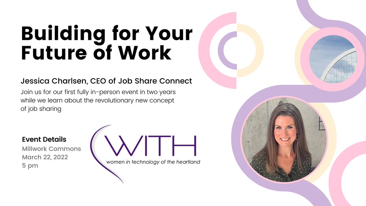 Entrepreneur, <a href="/JessCChar/">Jessica Charlsen</a> founder of <a href="/JobShareToday/">Job Share Connect</a> is the speaker at the March 22nd meeting at Millwork Commons. Register Today at  lnkd.in/eaMDJhu. Thank you <a href="/shyftsolutions/">Shyft Solutions</a> for your sponsorship! #jobsharing #womenintech