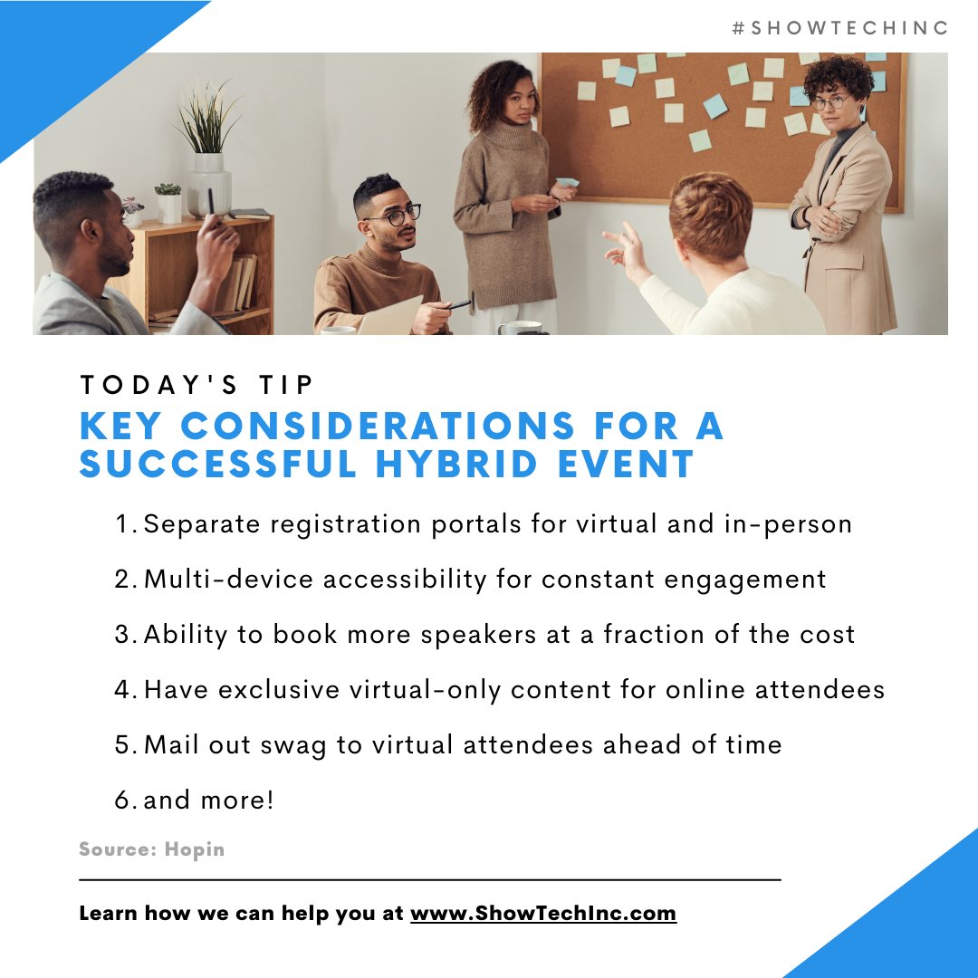STIAudioVisual's tweet photo. What format allows #EventPlanners the ability to respond to unexpected public health, budgetary, logistical, or environmental concerns while preserving the in-person experience? Learn more about hybrid events: https://t.co/8XS5dmX7BE #ShowTechInc https://t.co/yHSdVX5GrI