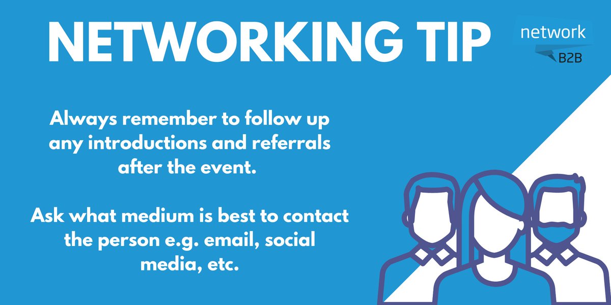 NetworkB2B_'s tweet photo. Networking tip: Always follow up after a networking event.
Ensure that all leads are followed up in a timely manner.
#networking #networkb2b #networkb2b_ #onlinenetworking #networkingtip #network https://t.co/ci9xD448kq