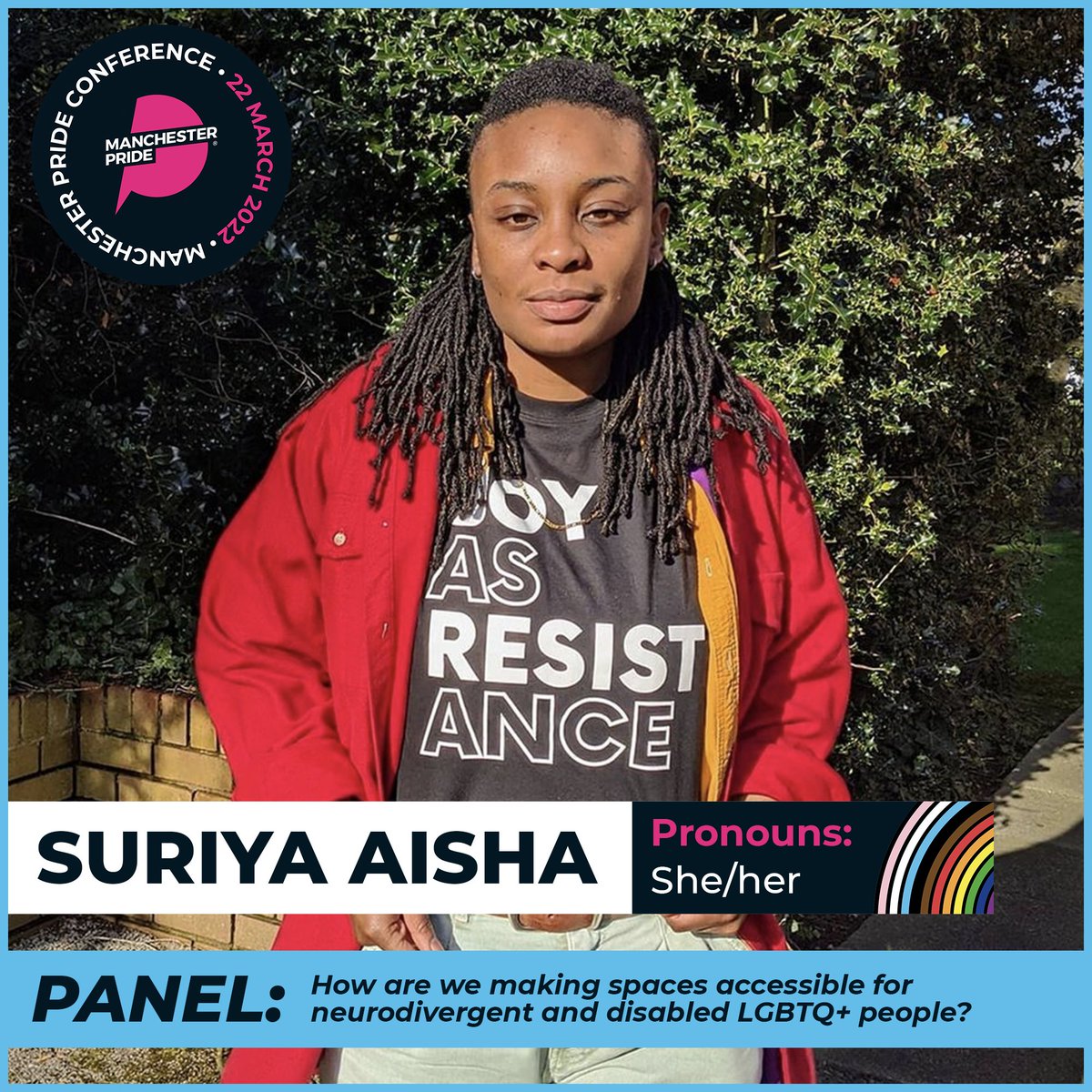 ManchesterPride's tweet photo. Activist, artist and producer @SuriyaAisha joins us at #MPConference2022! Suriya is founder of LGBTQ+ PoC network, Unmuted, and hosts @sickbabepod which platforms the experiences of womxn and non-binary people living with physical invisible disabilities. 
https://t.co/FBMkPOUuoY https://t.co/XxHFArjr8O