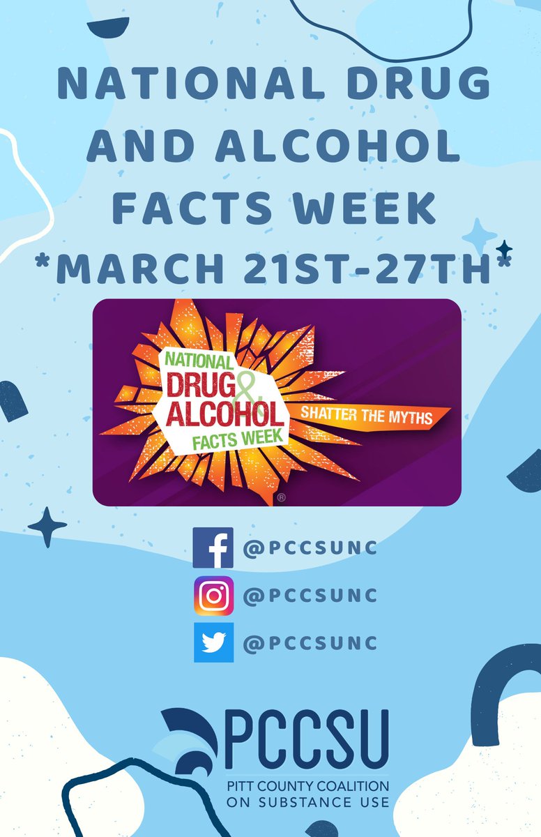 March 21st-27th is National Drug and Alcohol Facts Week. It is a week-long health observance that inspires dialogue about the science of drug use and addiction among youth. Be sure to check out PCCSU social media pages during this week to learn more! #ShatterTheMyths
