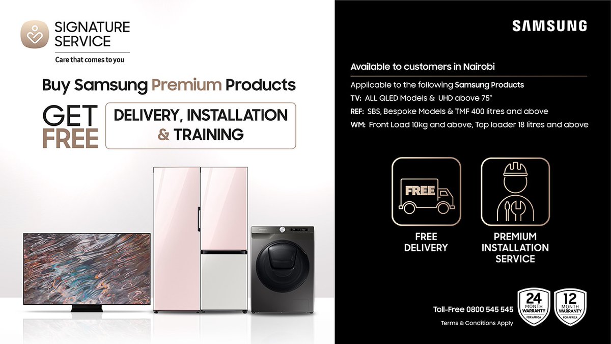 SamsungKE's tweet photo. Buy Samsung Premium Products and get FREE delivery, installation and training. #SignatureService
https://t.co/AwXYAlmuob
Terms and conditions apply. https://t.co/G0tE0frWkJ