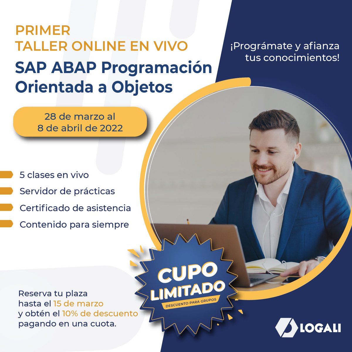 logaligroup's tweet image. 𝐓𝐚𝐥𝐥𝐞𝐫 𝐢𝐧𝐭𝐞𝐧𝐬𝐢𝐯𝐨 𝐒𝐀𝐏 𝐀𝐁𝐀𝐏 𝐏𝐫𝐨𝐠𝐫𝐚𝐦𝐚𝐜𝐢𝐨́𝐧 𝐎𝐫𝐢𝐞𝐧𝐭𝐚𝐝𝐚 𝐚 𝐎𝐛𝐣𝐞𝐭𝐨𝐬. 🚀Aprende a crear y programar tu código para que este utilice las mejores técnicas en modularización y escalabilidad. 
👉🏼 logaligroup.com/taller-poo
#orientadaobjetos