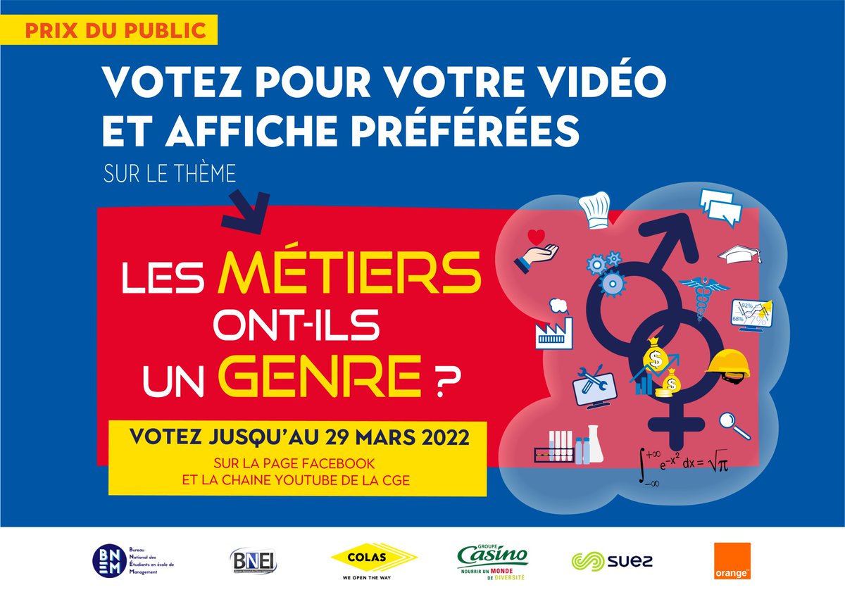 ConferenceDesGE's tweet photo. [#Concours Génération #Égalité 2021]
❤ Votez pour votre affiche et vidéo préférées sur le thème « les métiers ont-ils un genre ? » sur la page Facebook et la chaine YouTube de la CGE !

Les votes sont ouverts jusqu’au 29 mars ! https://t.co/XwcunlXxGa