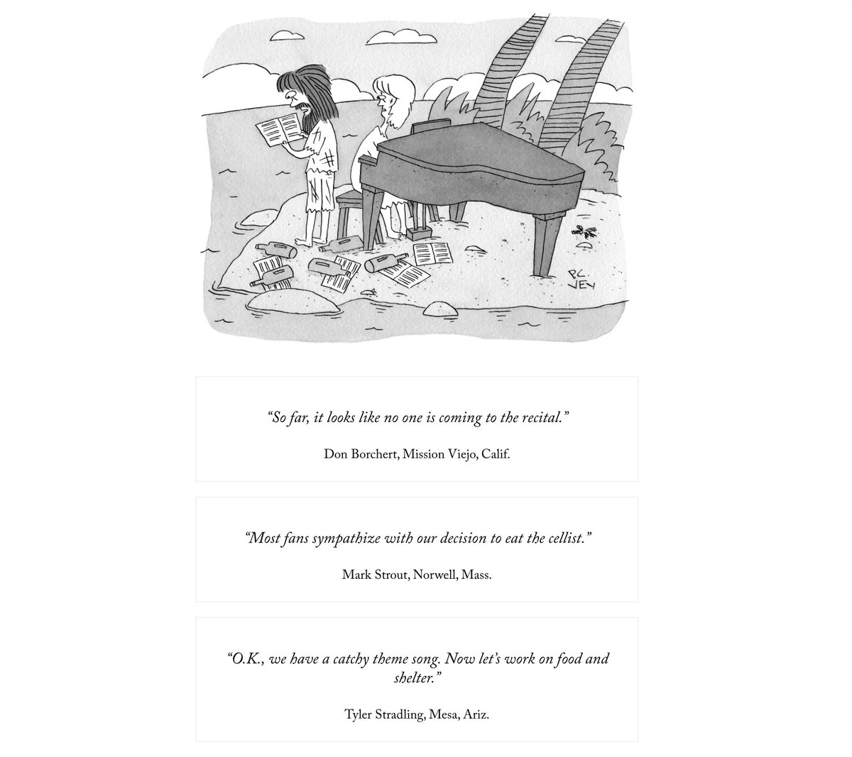 doc_nad's tweet photo. I voted tunefully.
My Entry in The New Yorker Cartoon Caption Contest #792 https://t.co/W4ais9n9Q2 #PCVey #DesertIsland #Piano #TheNewYorker #Cartoon #CaptionContest https://t.co/uoBQqLqlwl