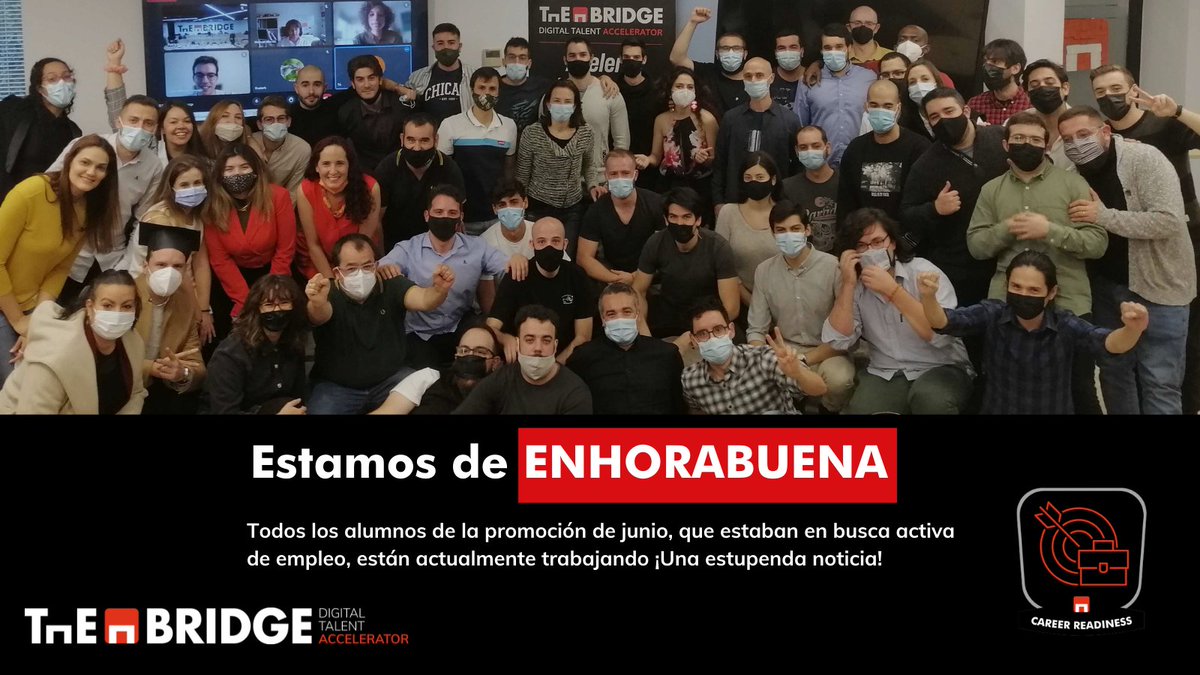 TheBridge_Tech's tweet photo. ¡Muy contentos por todos ellos! 100% empleabilidad en la promoción de junio. Gracias desde @TheBridge_Tech por confiar y ponerlo todo tan fácil ¡Felicidades! #fullstackdevelopers #datascientists #digitalmarketers #uxuidesigners #cybersecurityanalysts 🎯💼 https://t.co/R0eGi9QXv5