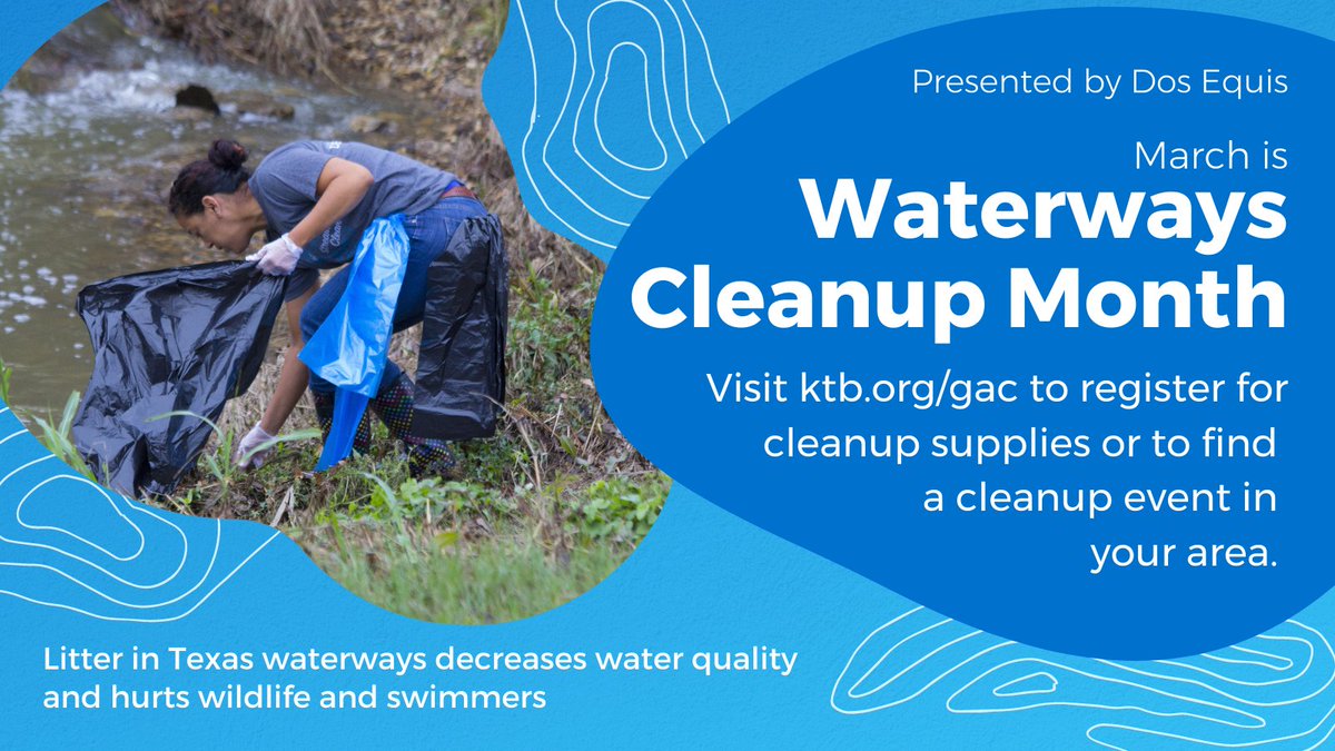 KeepTxBeautiful's tweet photo. March is #WaterwaysCleanup Month! This month, as part of the #GreatAmericanCleanup, we beautify rivers, creeks, lakes, bayous, and beaches. https://t.co/3GTLIzmHpF