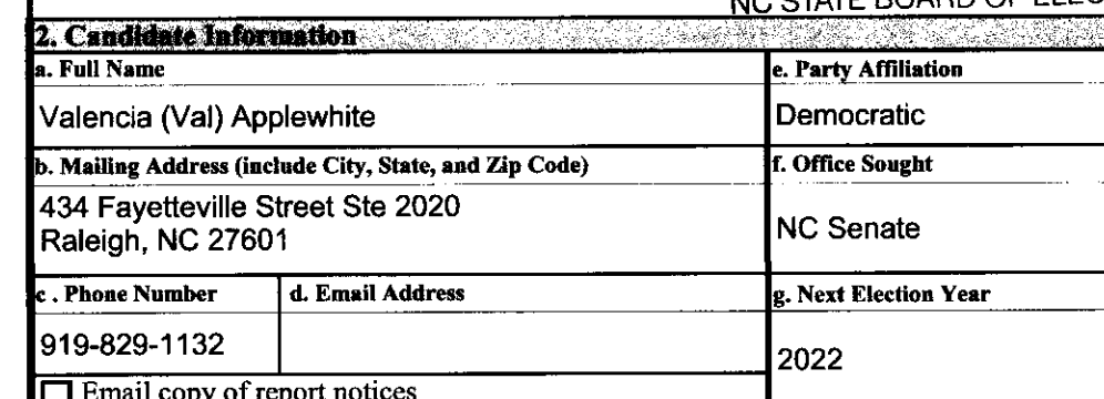 RaleighReporter's tweet photo. Per finance records, Cooper-endorsed Senate candidate Val Applewhite's campaign is headquartered at office of Nexus Strategies, the firm led by Cooper's top political advisor, Morgan Jackson.

Nexus handled @SenatorDeviere's campaign until December, records show #ncpol #ncga https://t.co/4NN48jHaRD
