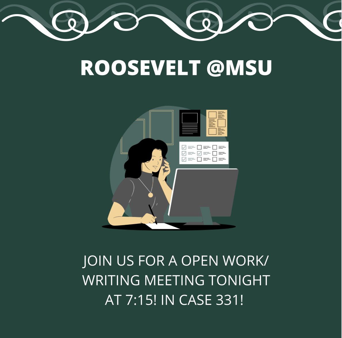rooatmsu's tweet photo. Hey Spartans! We hope you had an amazing break!

Join us TONIGHT (3/14) ! We will be meeting at 7:15 pm in Case 331 and on zoom (link is in our link tree) to have a chill work hour! Bring homework or a blog idea! Hope to see you there! https://t.co/CxYZVZDQot