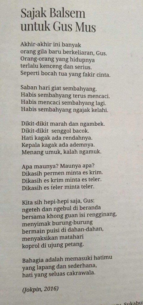 alfinrizalisme's tweet photo. puisi jokpin yang akan selalu syahdu dibaca kapanpun sesempatmu🌻 https://t.co/mZgzkLQlz1