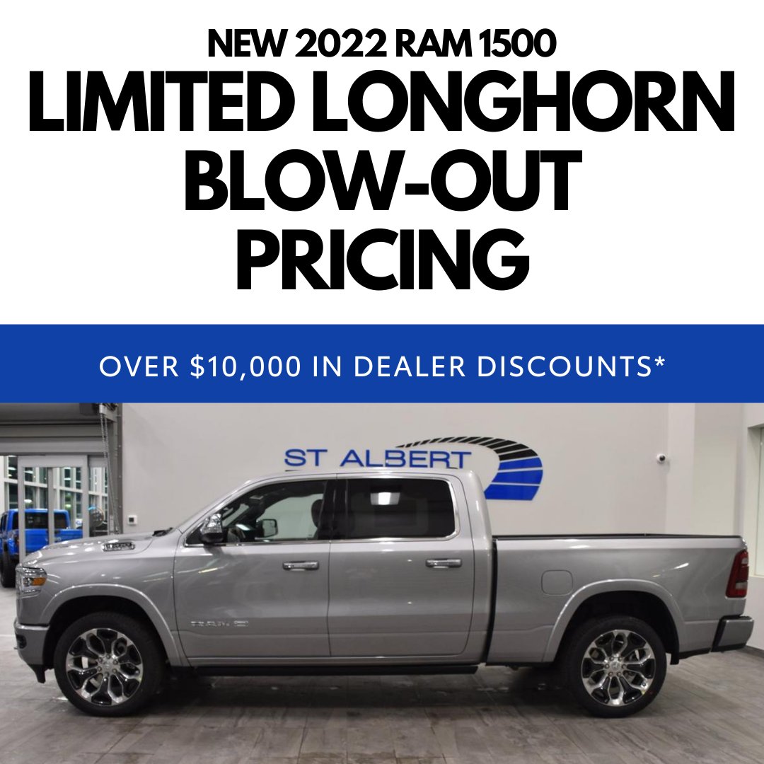 stalbertdodge's tweet photo. Check out this New 2022 Ram 1500 Limited Longhorn featured with St. Albert Dodge. Blow-out Pricing Now: $81,990 (Stock # 2R19577). 

Click here to search and view more details: https://t.co/KCBDW55QkK https://t.co/MHXuB8eJXq