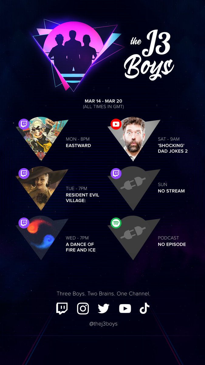 TheJ3Boys's tweet photo. 🗓️ SCHEDULE 🗓️

Our YouTube content is BACK this Saturday at 9am! 🥳
Don't miss it! 👉 https://t.co/b1KYruVwt5

On Twitch we've got @eastwardgame, Resident Evil Village Speedrun and @adofai! 👀
Watch us live! 👉 https://t.co/NmTmPW2QlW

#twitch #streamers #youtube #creators https://t.co/CQH5PSuVwx