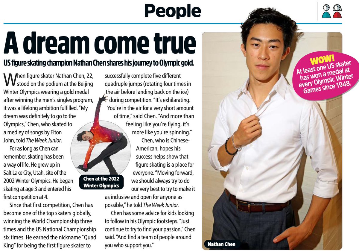 A huge thank you to @nathanwchen for chatting to us about figure skating and winning a gold medal at the #BeijingWinterOlympics! Congratulations from everyone at The Week Junior!⛸️