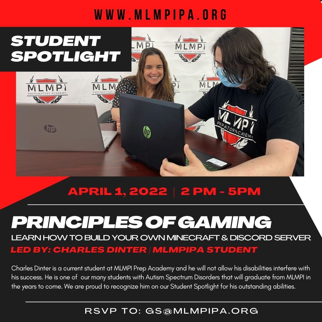 . @MLMPIPA presents: Principles of Gaming . Learn how to build your gaming servers RSVP at gs@mlmpipa.org #disability #mlmpipa #mlmp #minecraft #discord #danielpuder #game #gaming #education