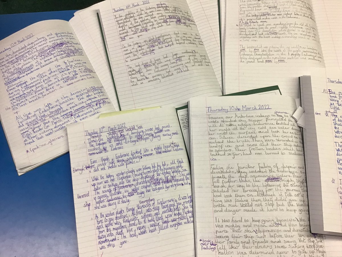 BGloveswriting's tweet photo. Some amazing pieces from year 6. Setting descriptions on the sinking of Endurance before finding out it had been discovered last weekend! So impressed with their editing skills also, some brilliant authors in the making... @BradleygreenY6 🖌✨ https://t.co/50MMye7Dwi