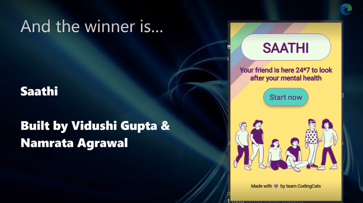 Vidushi_Gupta7's tweet photo. Fast forward to today! We won the hackathon
✨SAATHI✨STOOD FIRST
What a feeling it is. Thanks to @travelcodingcat  for being a great teammate, @varadarajans sir for the valued feedback, @rty2423 , @Arpiiitaaa  and the whole Edge Add-ons community for providing this opportunity. https://t.co/ofjCowAPdR
