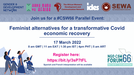 fesminismos's tweet photo. 📌Lxs invitamos al conversatorio “Alternativas feministas para una recuperación económica transformadora del Covid”, donde participarán representantes de Filipinas, Uganda, Argentina e India.

📅17 de marzo
🕗08.00 AM GMT.
✍️Link de inscripción: https://t.co/jQgEt7g3BA https://t.co/JwZ0mtXyzl