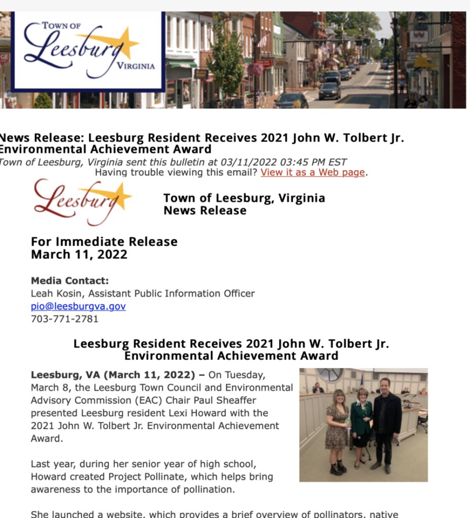 Lexi Howard Receives 2021 John W. Tolbert Jr. Environmental Achievement Award ift.tt/SQ8Graw