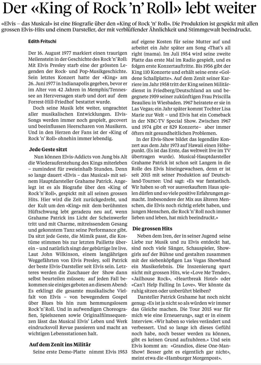 NiceTimeProduc's tweet image. Schaffhauser Nachrichten zu Elvis - Das Musical, bald ist es soweit NiceTime.ch
@SHN_News @ElvisToday @elvismusical @ElvisTheMusical #nicetime #martintscharner #flawil