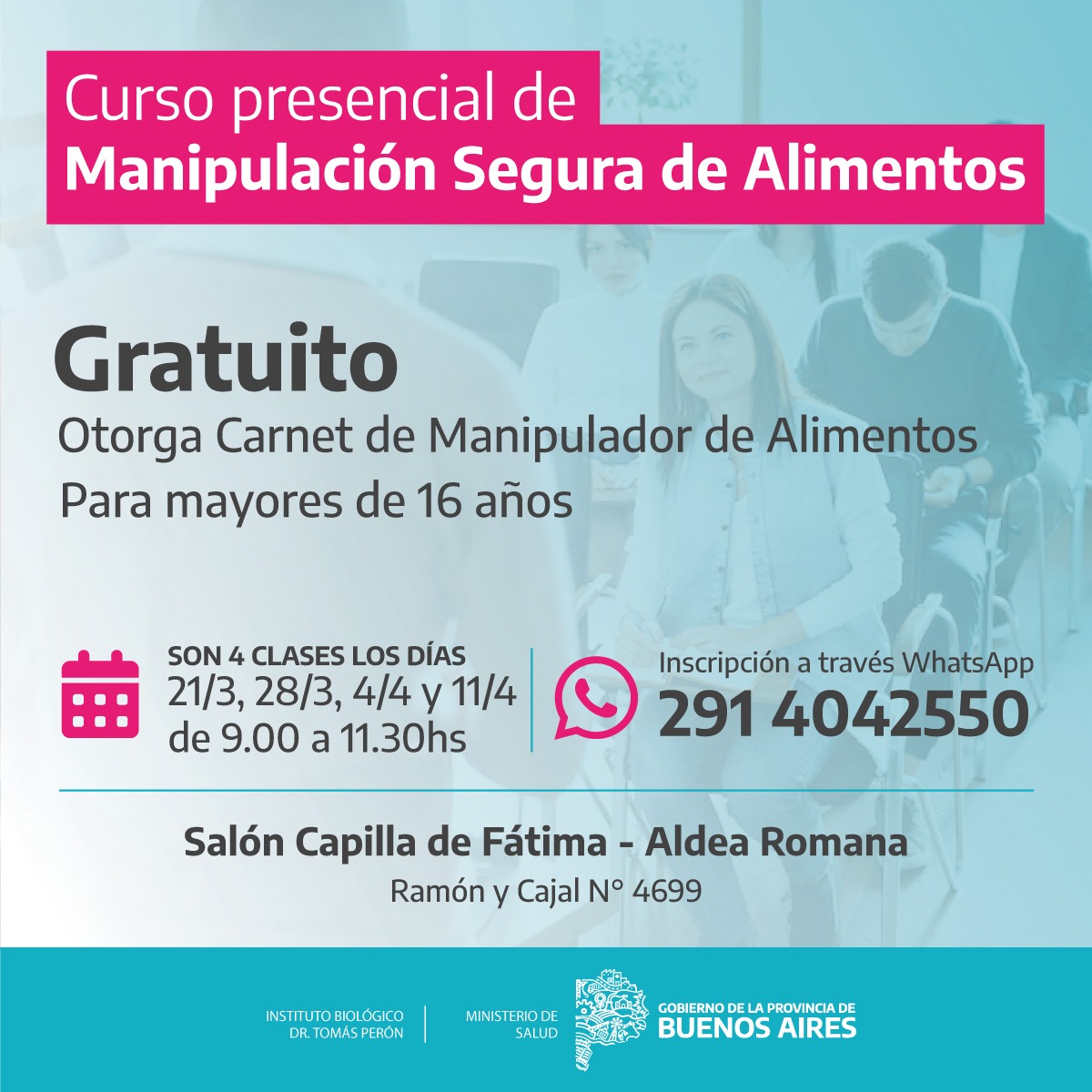 regsanuno's tweet photo. #BahiaBlanca | Está abierta la inscripción para el curso de “Manipulación Segura de Alimentos”, que se dictará presencialmente en el barrio de Aldea Romana (Ramón y Cajal al 4699). https://t.co/lIACMHAdKw