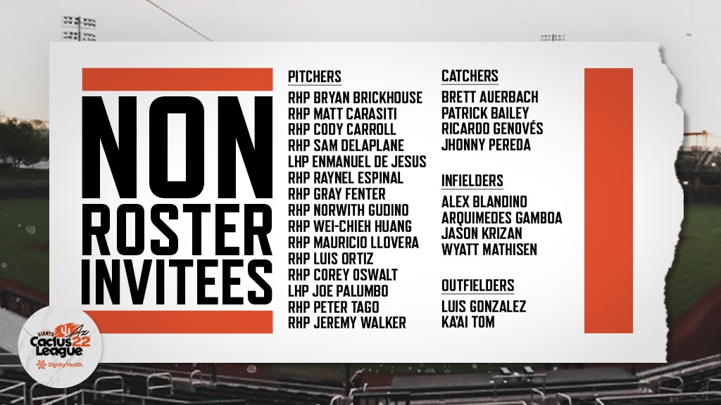 SFGiants's tweet photo. The #SFGiants have extended non-roster invitations for Major League Spring Training to the following 25 players: https://t.co/S5GkBcLWSZ