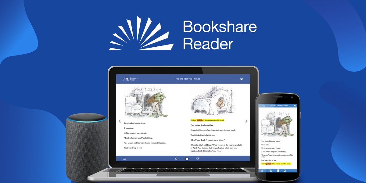 Bookshare's tweet photo. #ICYMI Introducing the Bookshare Reader Suite, a new suite of reading tools for web, mobile, and smart speaker, coming summer 2022. Bookshare Reader for smart speaker available now! Learn more: https://t.co/7zgNhScYyh #BookshareReader https://t.co/NpmggJMUNu
