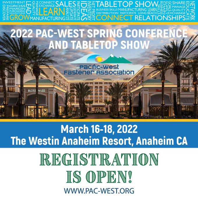 FastenerNews's tweet photo. [HAPPENING THIS WEEK] 
Pac-West Spring Conference &amp; Table Top Show | March 16-18TH. @PacWestFastener

For more info and registration: https://t.co/P9qOQlc6FE

#fasteners #fastenernews #tabletopshow #distribution #industrial #supplychain #distributor https://t.co/KyriGWcely