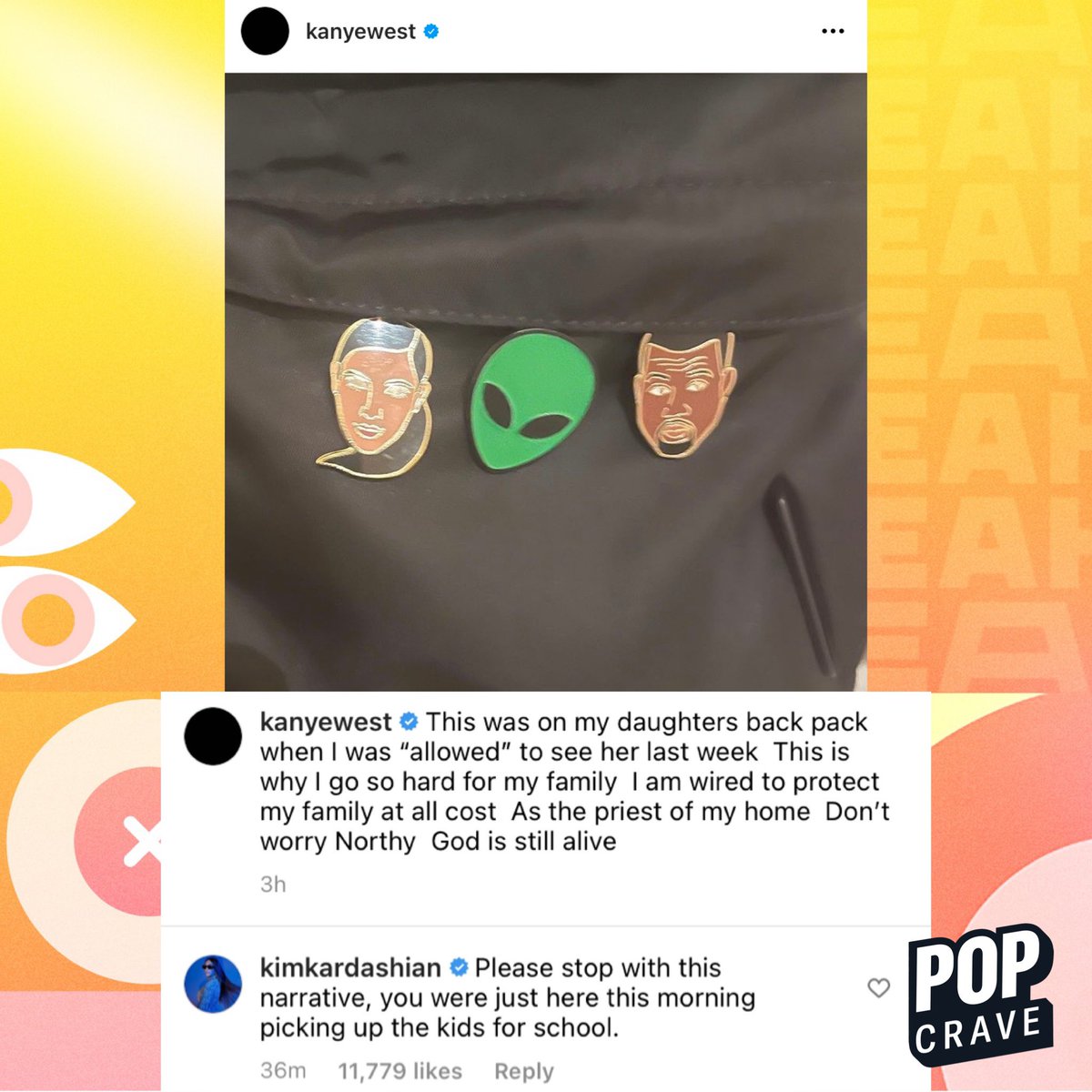PopCrave's tweet photo. Kim Kardashian calls out Kanye West after his new Instagram post:

“Please stop with this narrative, you were just here this morning picking up the kids for school.” https://t.co/tW7U8eNUbe