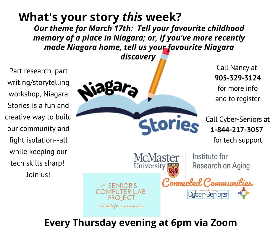To register for the Niagara Stories program, click here:
bit.ly/3w7UrGu
To register for our March 17 workshop, click here: bit.ly/3wayPcv