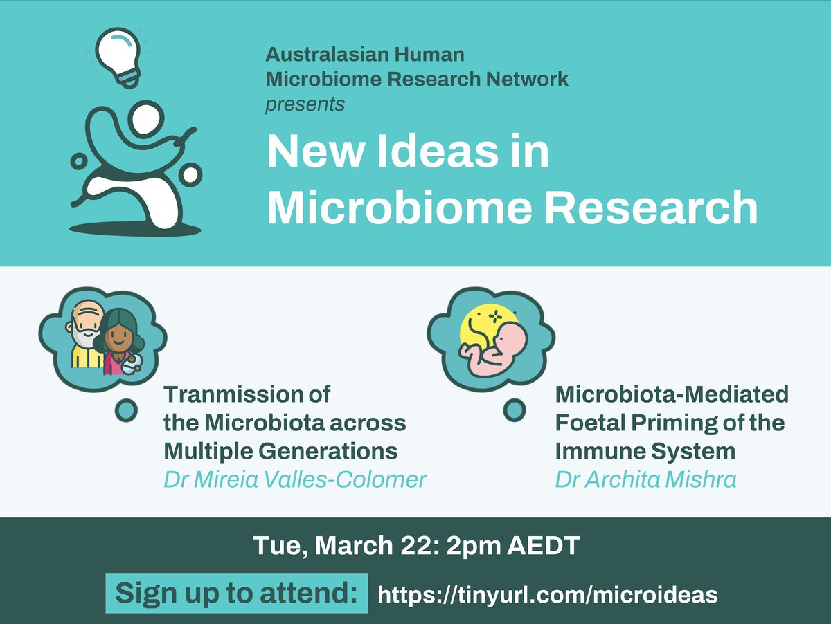 Australasian Human Microbiome Research Network (@microbiome_net) on Twitter photo AHMRN <a href="/microbiome_net/">Australasian Human Microbiome Research Network</a> is hosting their first event for 2022!
We have been lucky enough to get some wonderful speakers to discuss some incredible topics!
Register here: tinyurl.com/microideas AHMRN <a href="/microbiome_net/">Australasian Human Microbiome Research Network</a> is hosting their first event for 2022!
We have been lucky enough to get some wonderful speakers to discuss some incredible topics!
Register here: tinyurl.com/microideas