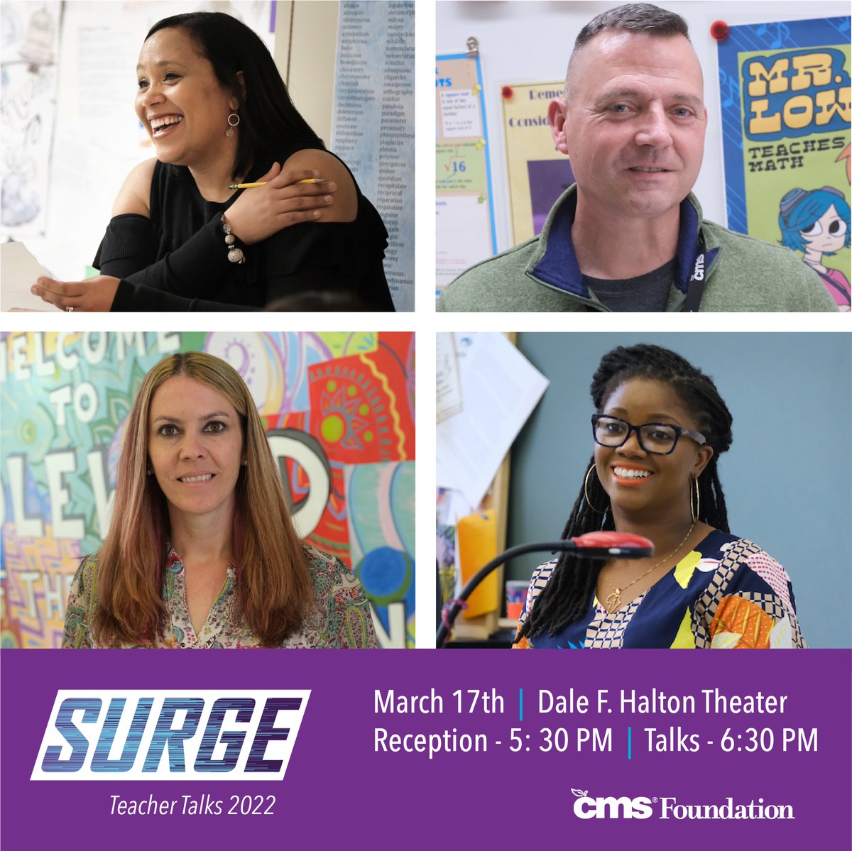 Kim Tuttle | Ken Lowman | Larenda Denien | Monica High

We are so excited for these <a href="/CharMeckSchools/">Charlotte-Mecklenburg Schools</a> educators who will FINALLY take the stage THIS Thursday &amp; share their experiences @ Teacher Talks 2022! You don’t want to miss it 😉

Grab your tickets >> cms-foundation.org/TeacherTalks20…