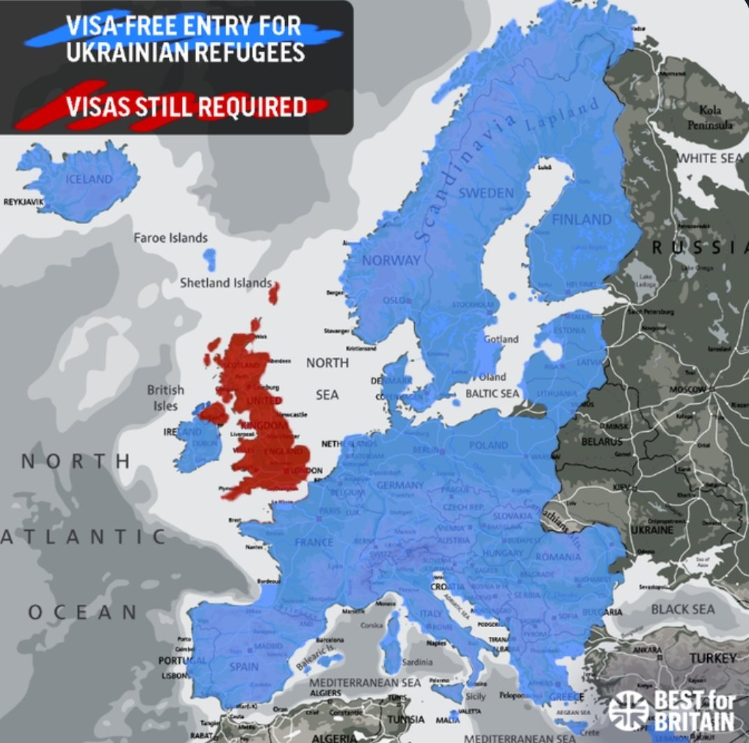 guyverhofstadt's tweet photo. The idea of Brexit was to cut red tape..but Britain has become the red tape capital of the Europe!

Britain is the only big country in Europe where Ukrainians need visas.

British people want to help refugees,but the government is terrified of migration! https://t.co/9DJYU7nDxe