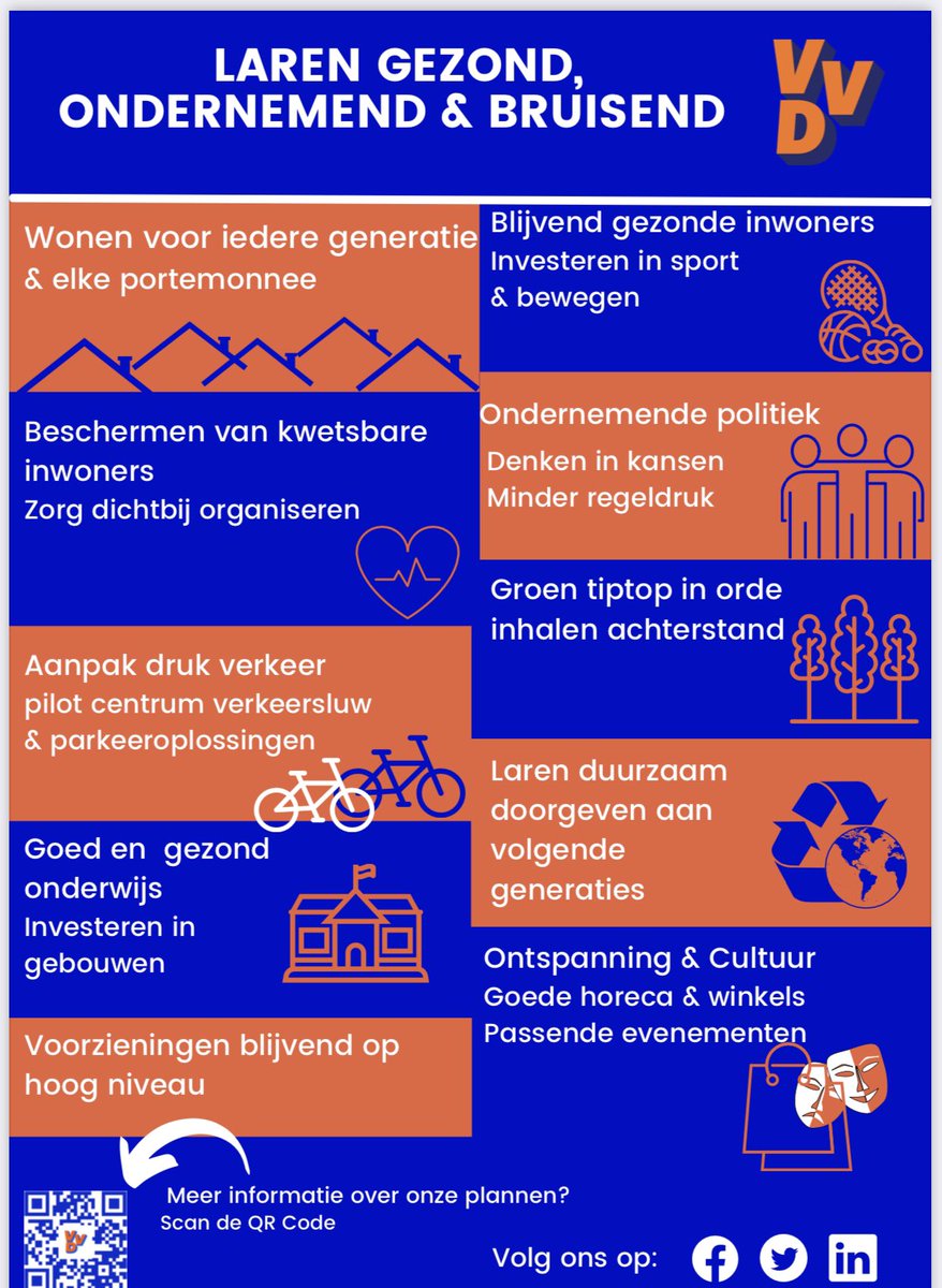 Wil je dat zaken in ons dorp geregeld worden?

Kies VVD Laren, wij regelen:
* Wonen
* Sporten
* Zorg
* Onderwijs 
* Verkeer 

Kies VVD Laren 15-16 maart