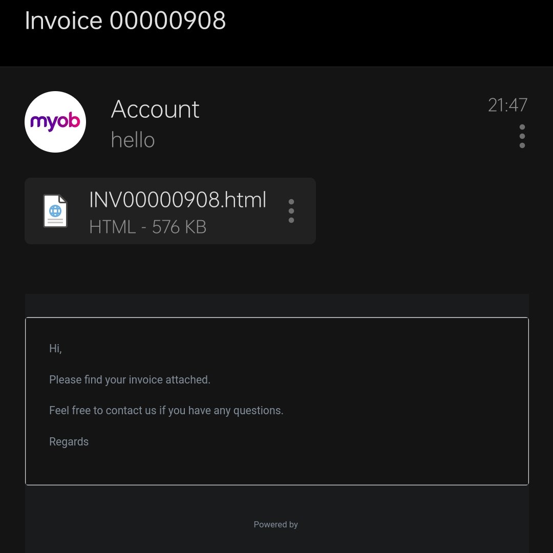 AaronCrewe's tweet photo. @MYOB receiving phishing emails from your website. https://t.co/7sjANbyBJC