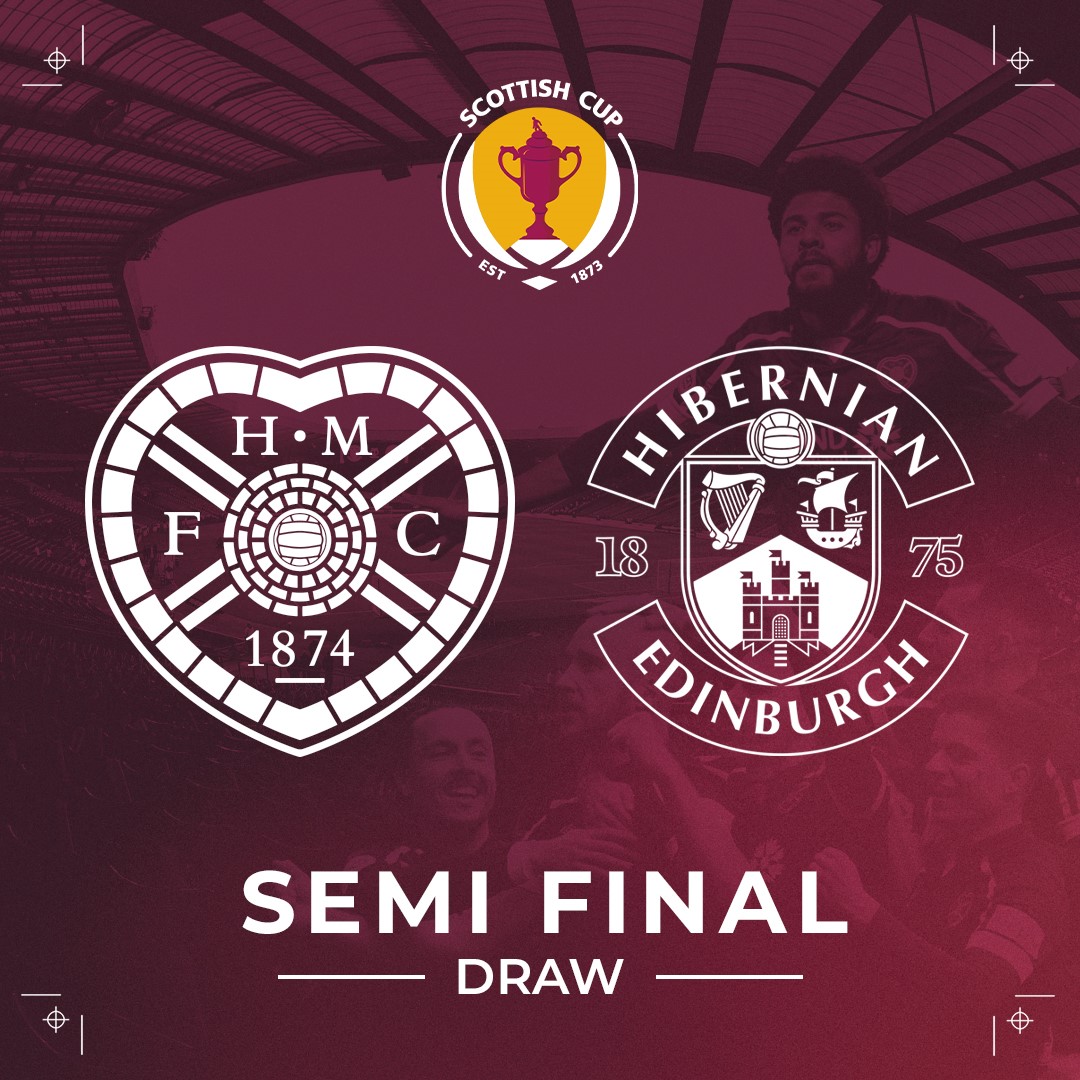 🏆 Hearts have been paired with Hibs in the semi-finals of the <a href="/ScottishCup/">Scottish Gas Scottish Cup</a>. 

🗓 Full fixture details will be confirmed in due course, but keep the weekend of April 16th/17th free!
