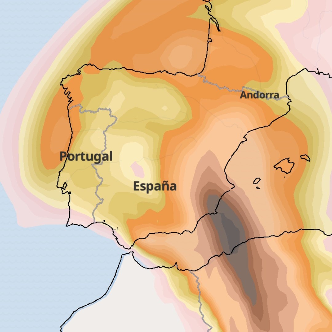 DatosAlmeria's tweet photo. 🧡 La calima continuará mañana martes con bastante intensidad, especialmente hacia la tarde.

😷 Recuerda: aconsejable usar mascarilla FFP2 y evitar salir a la calle todo lo posible.

🔮 Esta es la previsión para las 18:00 de @ElTiempoes https://t.co/oBI2zIaDIR