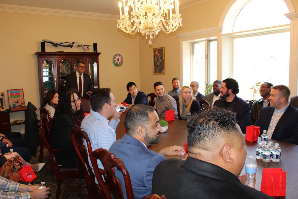 azembassyus's tweet photo. Very pleased to host bright students &amp; faculty from the Executive MBA in Aerospace and Defense @OUPriceCollege @UofOklahoma. Enjoyed interactive discussion on #Azerbaijan-#US bilateral relations,#Oklahoma partnership, as well as broader regional situation. https://t.co/lNrae50C19