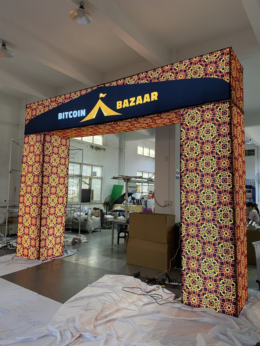 Oh_My_Print_Sol's tweet photo. Bitcoin invasion is here and it is BRIGHT! This Custom LED Arch is a sight to see :D Call or email us today and find out what we can create for you. #ledarch #tradeshow #customarch #bitcoin #eventprofs https://t.co/ODJgObRzeb