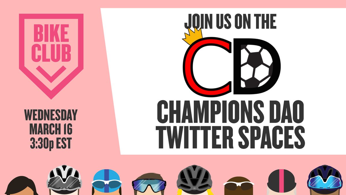 WeAreBikeClub's tweet photo. Tune in as we join @ChampionsDAO with @NFTlord @NFTFC21 &amp; @SportStarsNFT for a chat about how NFTs are changing the sports industry (and how Bike Club is disrupting the cycling industry w/ the world's first &amp; largest fully decentralized cycling club!)

https://t.co/7ZUBy7pOmK https://t.co/UQCGX49V9L