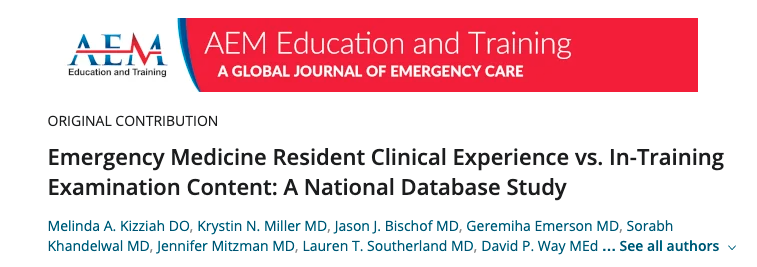 SAEMonline's tweet photo. Emergency Medicine Resident Clinical Experience vs. In-Training Examination Content: A National Database Study
E&amp;T Journal - February 2022
@AEM_ETOnline #AcademicJournal #ET
First Author:  Melinda A. Kizziah, DO
Read Online: https://t.co/dalrn0kGw7 https://t.co/S0gnlhQjHV