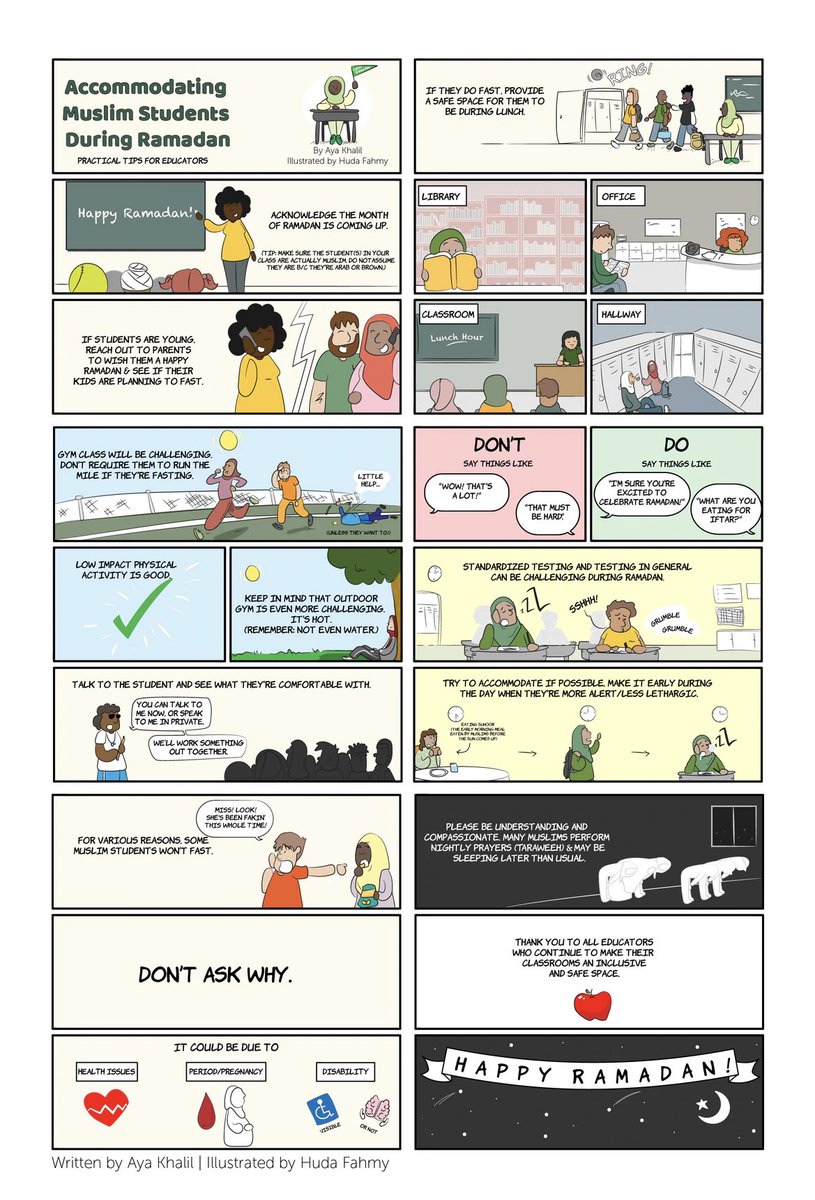 It’s almost that time of year! Educators can download this free poster about how to help their Muslim students this #Ramadan! Written by @ayawrites Illustrated by me! yesimhotinthis.com/products/accom…