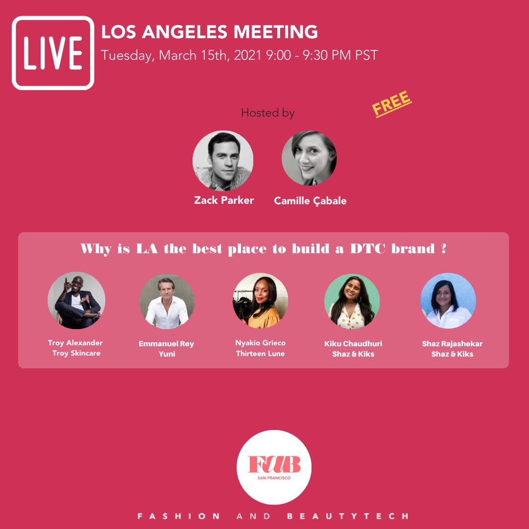 Tomorrow ! The conversation with iconic founders in L.A. March 15 9am pst, a 30 mn conversation 
eventbrite.com/e/fab-la-find-… <a href="/iamzackparker/">Zack Parker</a>
