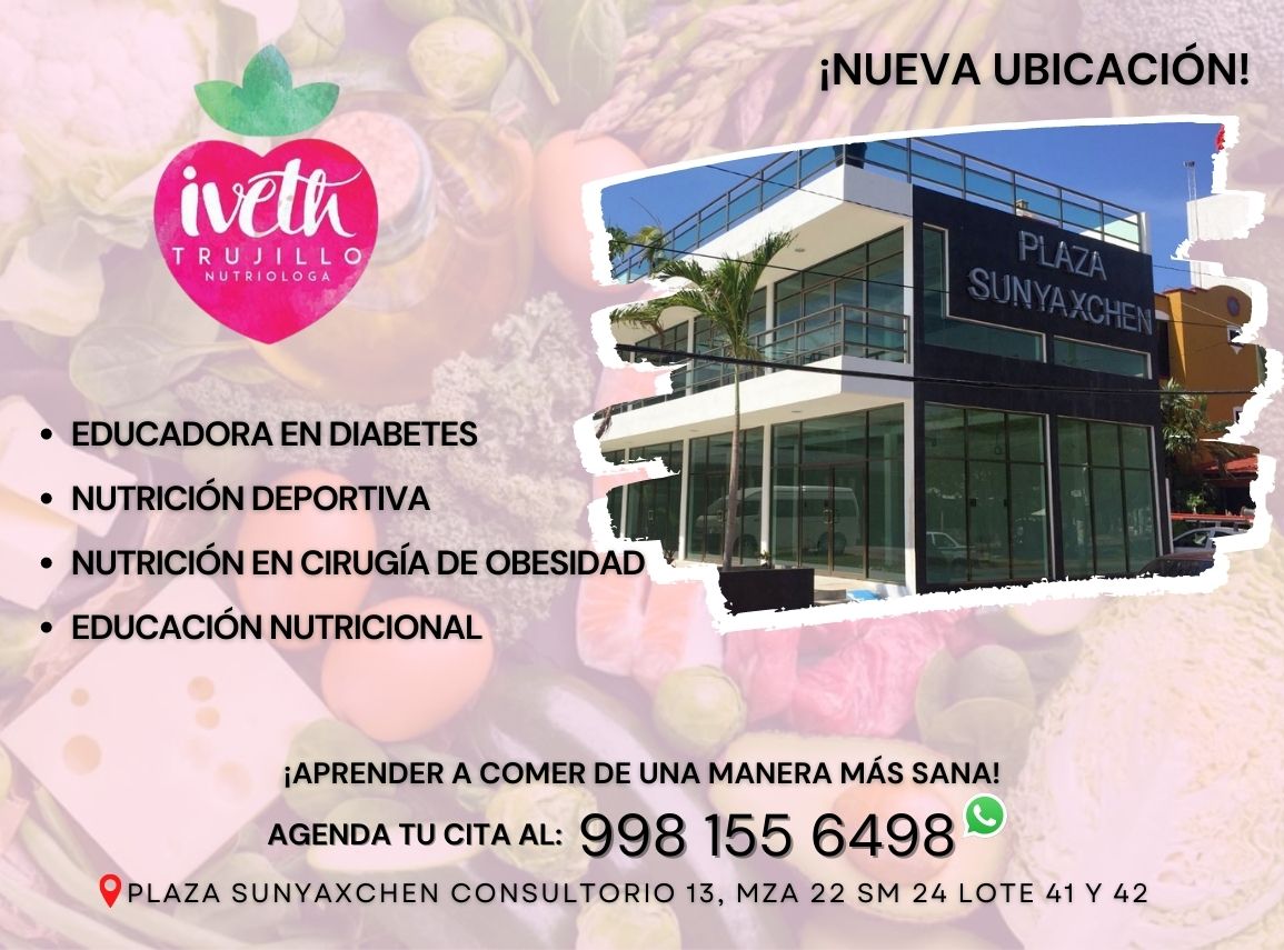 DirMedicoCancun's tweet photo. Nutrición Deportiva 🏋🏽‍♀️
Nutrición en Cirugía de Obesidad 
Educadora en Diabetes 🍎🍅
Educadora Nutricional 🥕🥦

Nutriologa Iveth Trujillo 👩🏽‍⚕️ 
Citas al: 998 155 6498 #whatsapp 📱
📍Plaza Sunyaxchen - Consultorio 13. Cancún

#Nutrición #Alimentación #Diabetes #Dirmed https://t.co/xHtImm6jG7