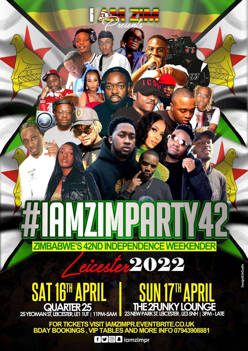 MacEntsUk's tweet photo. @primy_rose #IAMZIMPARTY42 🇿🇼🇬🇧
￼
@iamzimpr
Zim Independence Weekender Leicester April 
Sat 16th &amp; 17th April
Last minute tickets Day1 £10 and Day2 £7 £20 vip - https://t.co/Ob7rXe4odK

VIP tables also available 
￼
https://t.co/irO0BECD8v