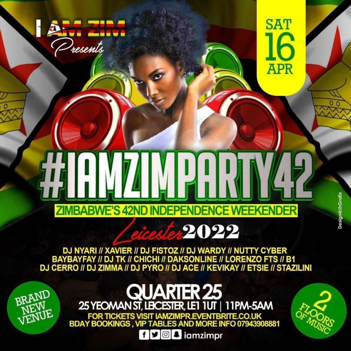 MacEntsUk's tweet photo. @primy_rose #IAMZIMPARTY42 🇿🇼🇬🇧
￼
@iamzimpr
Zim Independence Weekender Leicester April 
Sat 16th &amp; 17th April
Last minute tickets Day1 £10 and Day2 £7 £20 vip - https://t.co/Ob7rXe4odK

VIP tables also available 
￼
https://t.co/irO0BECD8v