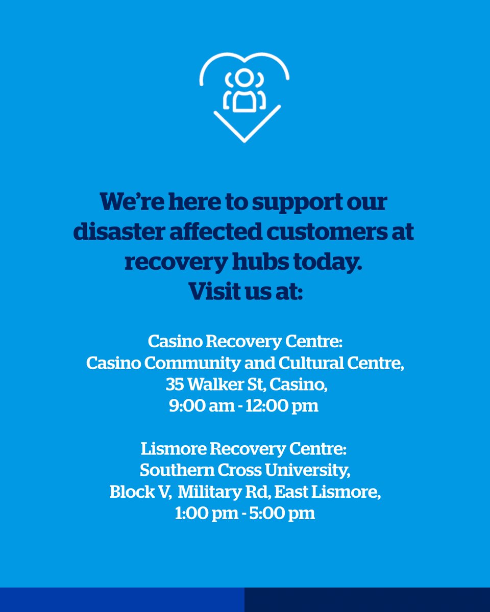 QBEaus's tweet photo. We're on the ground to support our flood and storm affected customers at recovery hubs today. We’ll be at the Casino Recovery Hub this morning and at the Lismore Hub this afternoon. Find out more about making a claim at: https://t.co/mfltw6muUA https://t.co/t0KTLhtoGB
