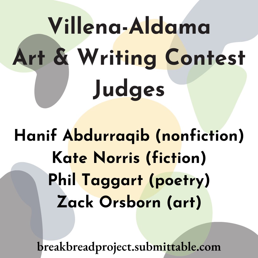 BreakBreadProj's tweet photo. Have you submitted to our Villena-Aldama contest yet? Our judges are super exited to see your prose,poetry,and art! Submissions are due March 31, time is ticking ⏰

#youngwriters #breakbreadproject #writingcontest #springwriting https://t.co/M4esozVYf3