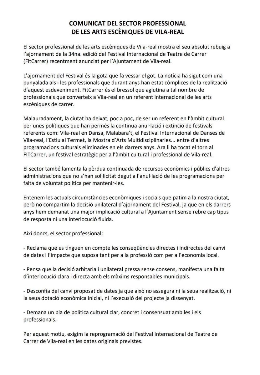 alberto_aim's tweet photo. La cultura ha de ser una prioritat per a garantir una societat més justa, inclusiva, crítica i feliç. FitCarrer és un espai de socialització clau per a la ciutat en temps d’angoixa.També un jaciment d’ocupació que sustenta moltes famílies.

Tot el suport a un sector que estime😘. https://t.co/lPNi7FfvUW